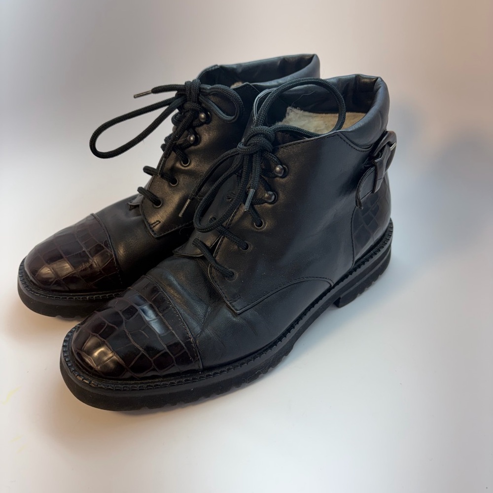 Gorsuch Black Leather Lace-Up Boots Size 7.5